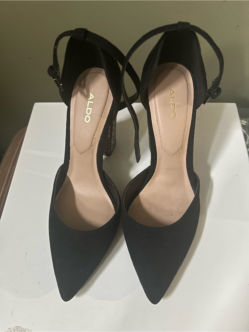 Aldo Black Pointed Ankle-Strap Pumps